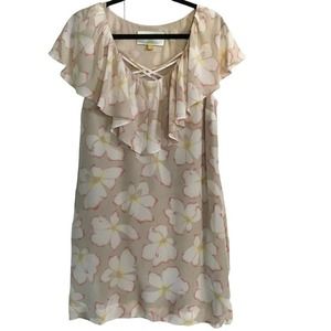 Anthropologie LEIFSDOTTIR Floral Southern Tea Garden Silk Ruffle Shift Dress 10